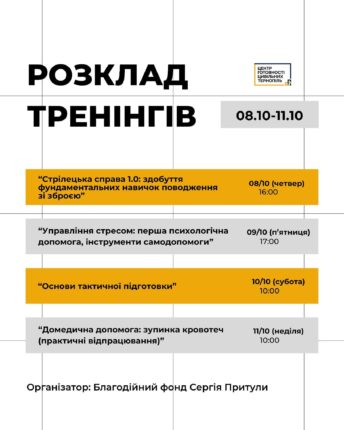 Практичні тренінги для містян: Центр готовності цивільних у Тернополі оголосив розклад вишколів на тиждень